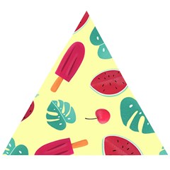 Watermelon Leaves Cherry Background Pattern Wooden Puzzle Triangle by nate14shop