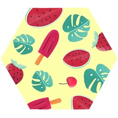 Watermelon Leaves Cherry Background Pattern Wooden Puzzle Hexagon by nate14shop