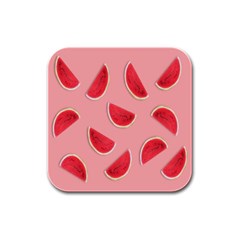 Water Melon Red Rubber Square Coaster (4 Pack) by nate14shop