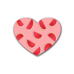 Water Melon Red Rubber Coaster (heart) by nate14shop