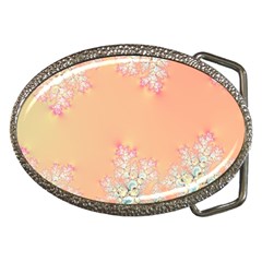 Peach Spring Frost On Flowers Fractal Belt Buckles by Artist4God