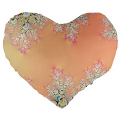 Peach Spring Frost On Flowers Fractal Large 19  Premium Flano Heart Shape Cushions by Artist4God
