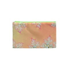 Peach Spring Frost On Flowers Fractal Cosmetic Bag (xs) by Artist4God