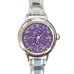 Pattern-cute-clouds-stars Round Italian Charm Watch