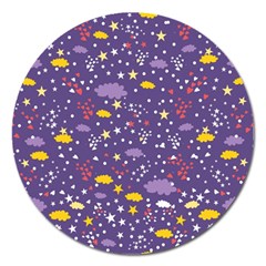 Pattern-cute-clouds-stars Magnet 5  (round)