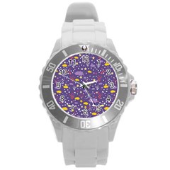 Pattern-cute-clouds-stars Round Plastic Sport Watch (l) by Jancukart