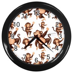 Monkey-seamless-pattern Wall Clock (black)