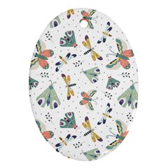 Seamless-pattern-with-moth-butterfly-dragonfly-white-backdrop Ornament (oval)