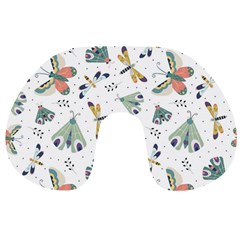 Seamless-pattern-with-moth-butterfly-dragonfly-white-backdrop Travel Neck Pillow by Jancukart