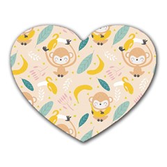 Cute-monkey-banana-seamless-pattern-background Heart Mousepads