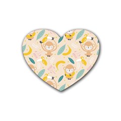 Cute-monkey-banana-seamless-pattern-background Rubber Coaster (heart)