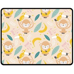 Cute-monkey-banana-seamless-pattern-background Fleece Blanket (medium)  by Jancukart