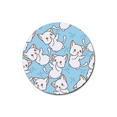 Seamless-little-cat-dragonfly-pattern Rubber Round Coaster (4 Pack)