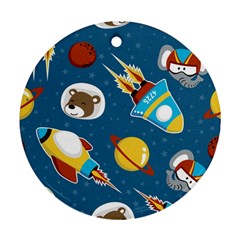 Seamless-pattern-vector-with-spacecraft-funny-animals-astronaut Ornament (round)