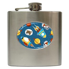Seamless-pattern-vector-with-spacecraft-funny-animals-astronaut Hip Flask (6 Oz) by Jancukart