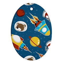 Seamless-pattern-vector-with-spacecraft-funny-animals-astronaut Oval Ornament (two Sides) by Jancukart