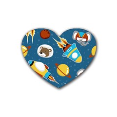 Seamless-pattern-vector-with-spacecraft-funny-animals-astronaut Rubber Coaster (heart) by Jancukart