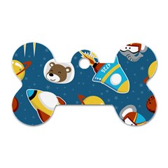 Seamless-pattern-vector-with-spacecraft-funny-animals-astronaut Dog Tag Bone (two Sides)