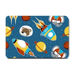 Seamless-pattern-vector-with-spacecraft-funny-animals-astronaut Small Doormat 