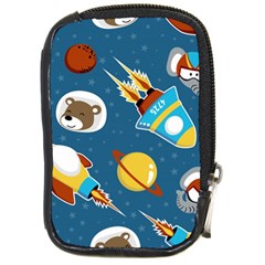 Seamless-pattern-vector-with-spacecraft-funny-animals-astronaut Compact Camera Leather Case by Jancukart