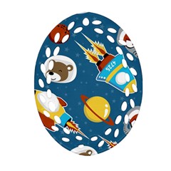 Seamless-pattern-vector-with-spacecraft-funny-animals-astronaut Oval Filigree Ornament (two Sides) by Jancukart