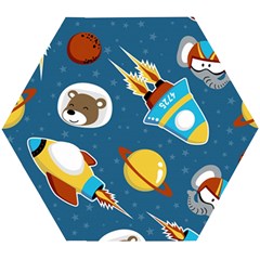 Seamless-pattern-vector-with-spacecraft-funny-animals-astronaut Wooden Puzzle Hexagon by Jancukart