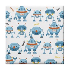 Seamless Pattern With Funny Robot Cartoon Tile Coaster