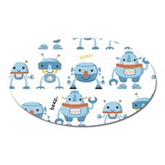 Seamless Pattern With Funny Robot Cartoon Oval Magnet