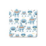 Seamless pattern with funny robot cartoon Square Magnet Front