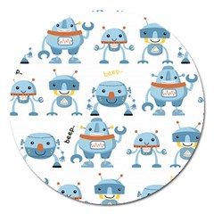 Seamless Pattern With Funny Robot Cartoon Magnet 5  (round) by Jancukart