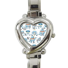 Seamless Pattern With Funny Robot Cartoon Heart Italian Charm Watch