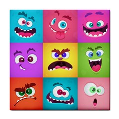 Monsters Emotions Scary Faces Masks With Mouth Eyes Aliens Monsters Emoticon Set Tile Coaster