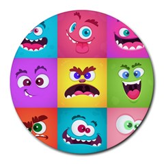 Monsters Emotions Scary Faces Masks With Mouth Eyes Aliens Monsters Emoticon Set Round Mousepads