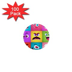 Monsters Emotions Scary Faces Masks With Mouth Eyes Aliens Monsters Emoticon Set 1  Mini Magnets (100 Pack) 