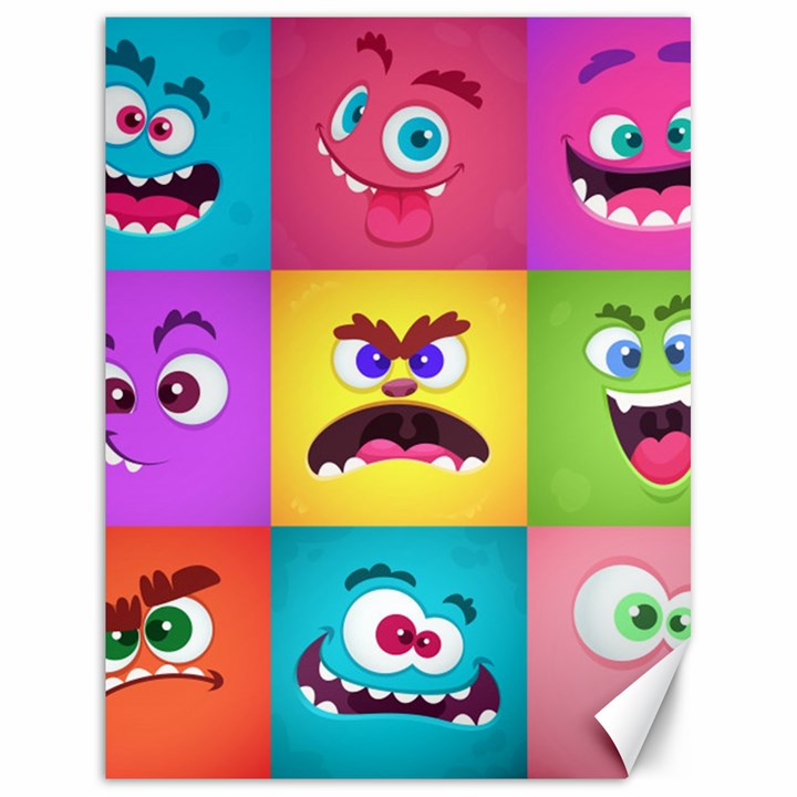 Monsters Emotions Scary Faces Masks With Mouth Eyes Aliens Monsters Emoticon Set Canvas 18  x 24 