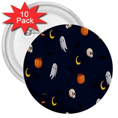 Halloween Ghost Pumpkin Bat Skull 3  Buttons (10 Pack)  by artworkshop
