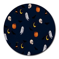 Halloween Ghost Pumpkin Bat Skull Round Mousepads by artworkshop