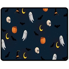 Halloween Ghost Pumpkin Bat Skull Fleece Blanket (medium)  by artworkshop