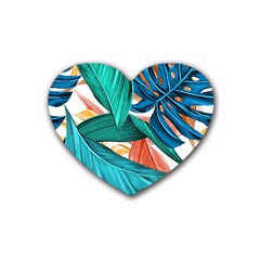 Leaves Tropical Exotic Rubber Heart Coaster (4 Pack)