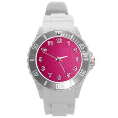 Pink Leather Leather Texture Skin Texture Round Plastic Sport Watch (l) by artworkshop