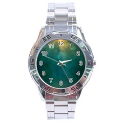 Background Green Stainless Steel Analogue Watch by nate14shop