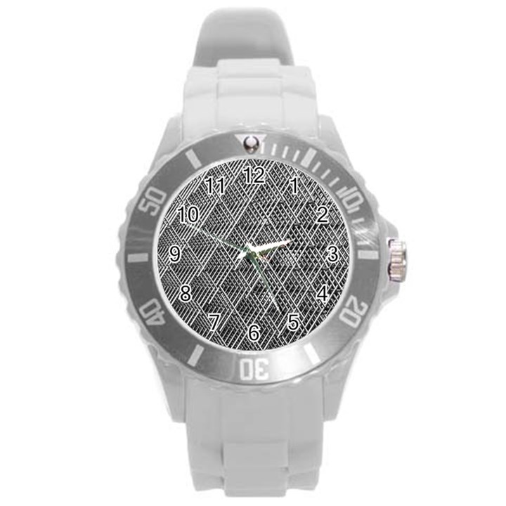 Grid Wire Mesh Stainless Rods Metal Round Plastic Sport Watch (L)