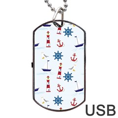 Lighthouse Sail Boat Seagull Dog Tag Usb Flash (one Side) by artworkshop