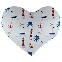 Lighthouse Sail Boat Seagull Large 19  Premium Flano Heart Shape Cushions by artworkshop