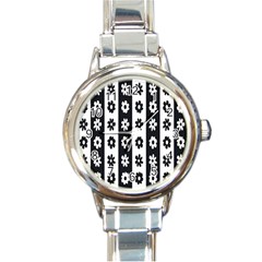 Black-and-white-flower-pattern-by-zebra-stripes-seamless-floral-for-printing-wall-textile-free-vecto Round Italian Charm Watch by nate14shop