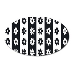 Black-and-white-flower-pattern-by-zebra-stripes-seamless-floral-for-printing-wall-textile-free-vecto Oval Magnet by nate14shop