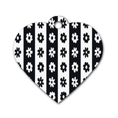 Black-and-white-flower-pattern-by-zebra-stripes-seamless-floral-for-printing-wall-textile-free-vecto Dog Tag Heart (two Sides)