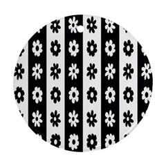 Black-and-white-flower-pattern-by-zebra-stripes-seamless-floral-for-printing-wall-textile-free-vecto Round Ornament (two Sides) by nate14shop