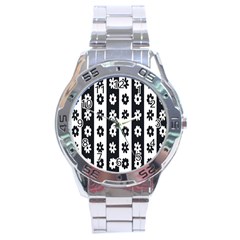 Black-and-white-flower-pattern-by-zebra-stripes-seamless-floral-for-printing-wall-textile-free-vecto Stainless Steel Analogue Watch by nate14shop