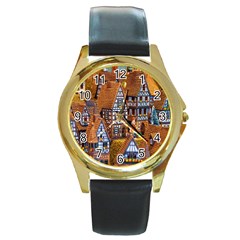 Christmas-motif Round Gold Metal Watch by nate14shop